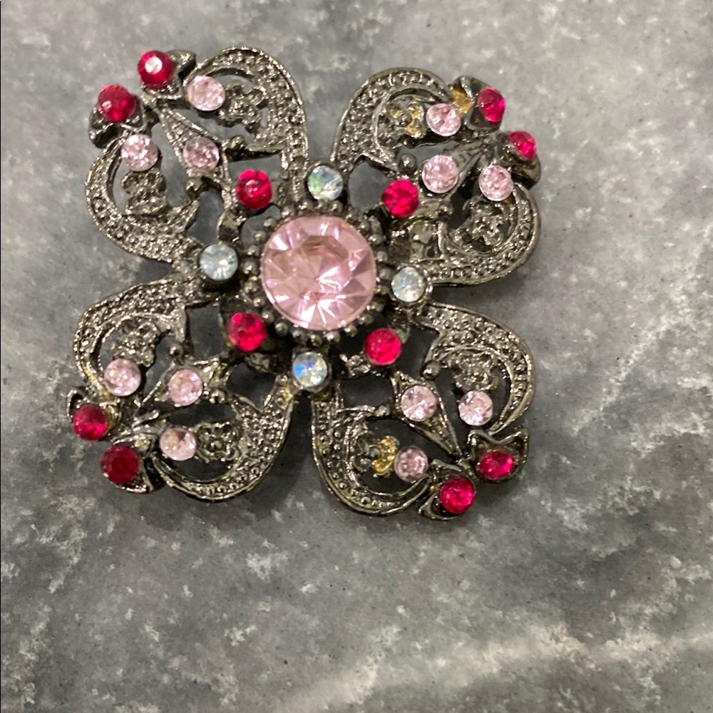 Elegant Pink and Silver Brooch